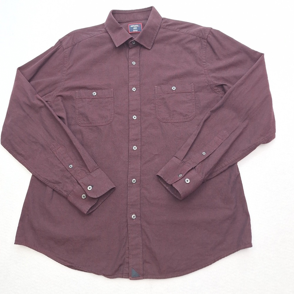 UNTUCKit Hemsworth Shirt Mens Large‎ Burgundy Flannel Button Down Regular Fit
